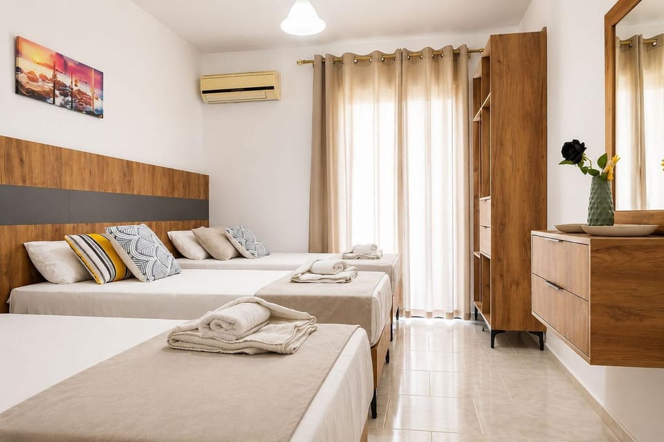 Bed, Photo of the whole room, Bedroom, towels, wardrobe, air conditioner