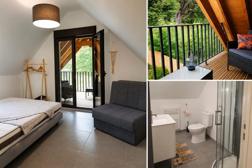 Bed, Bathroom, Balcony/Terrace, Photo of the whole room, Bedroom