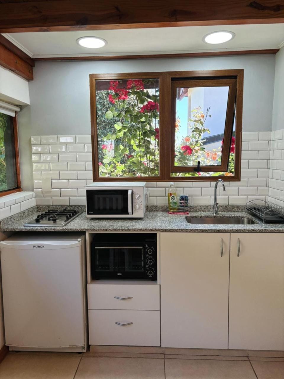 Kitchen or kitchenette, microwave, oven, stove, toaster