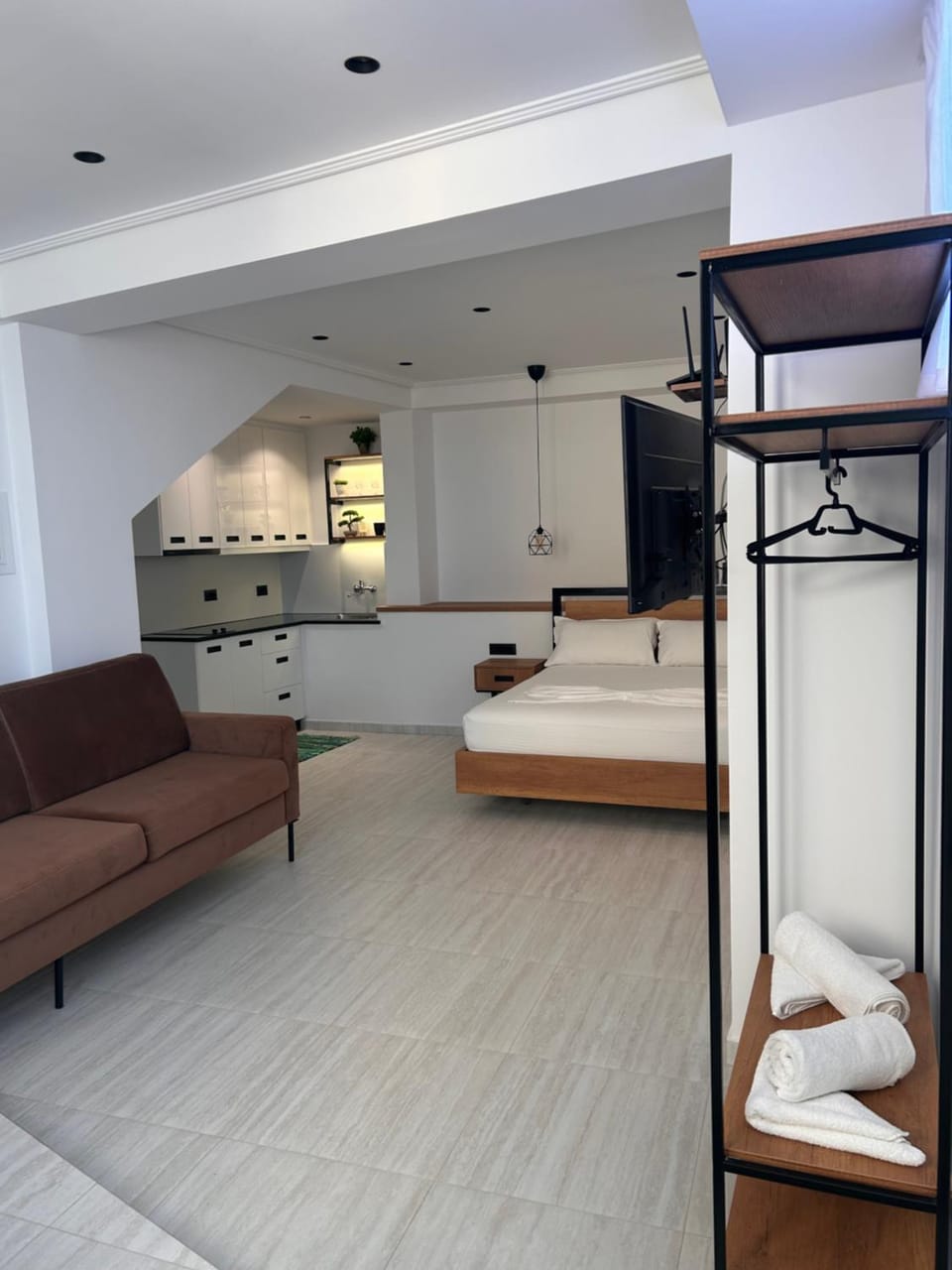 Bed, Living room, towels, wardrobe
