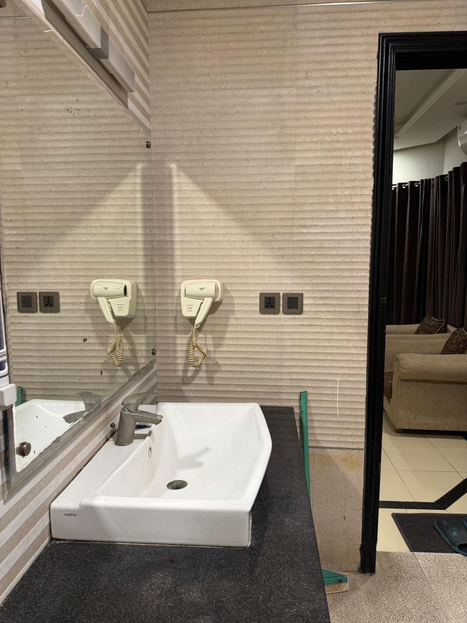 Bathroom, hair dryier, towels
