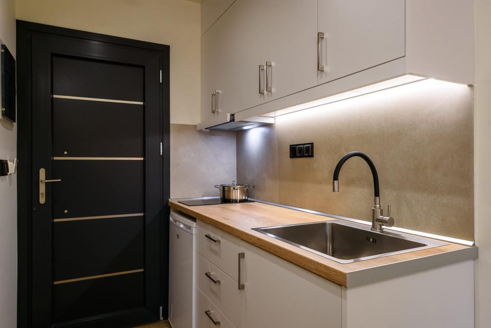 Kitchen or kitchenette, stove
