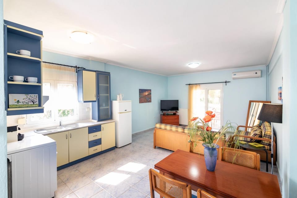 Kitchen or kitchenette, Living room, Seating area, Dining area