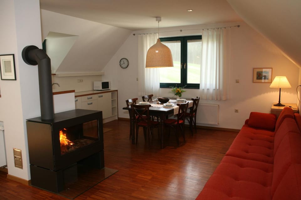 Kitchen or kitchenette, Living room, Seating area, Dining area