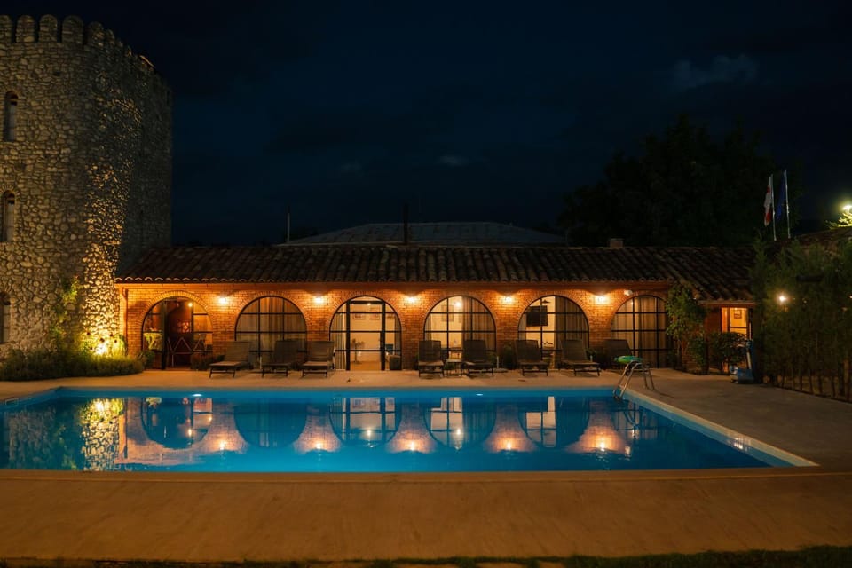 Property building, Night, Pool view, Swimming pool