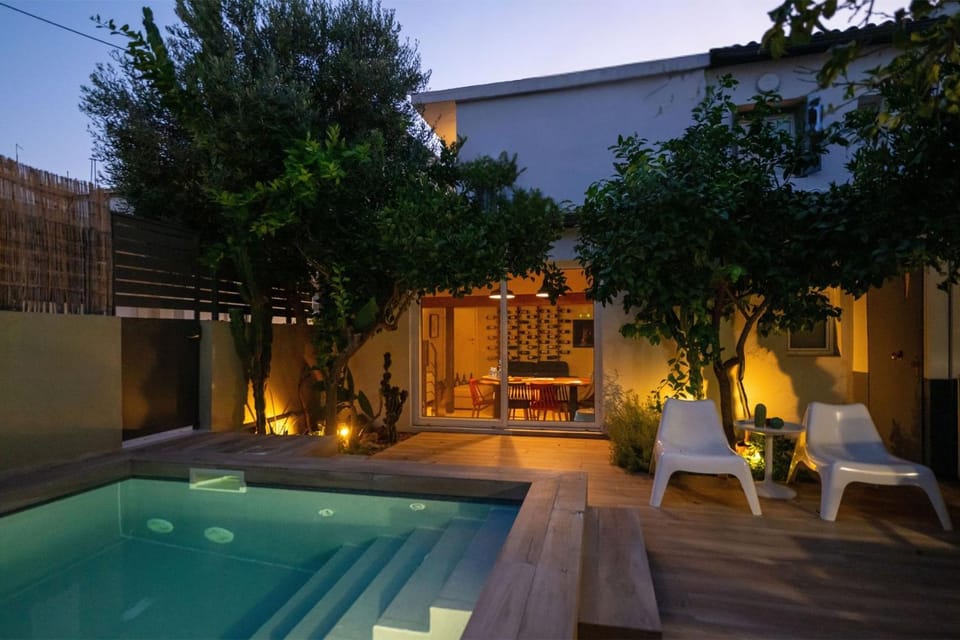 Property building, Patio, Day, Night, Swimming pool