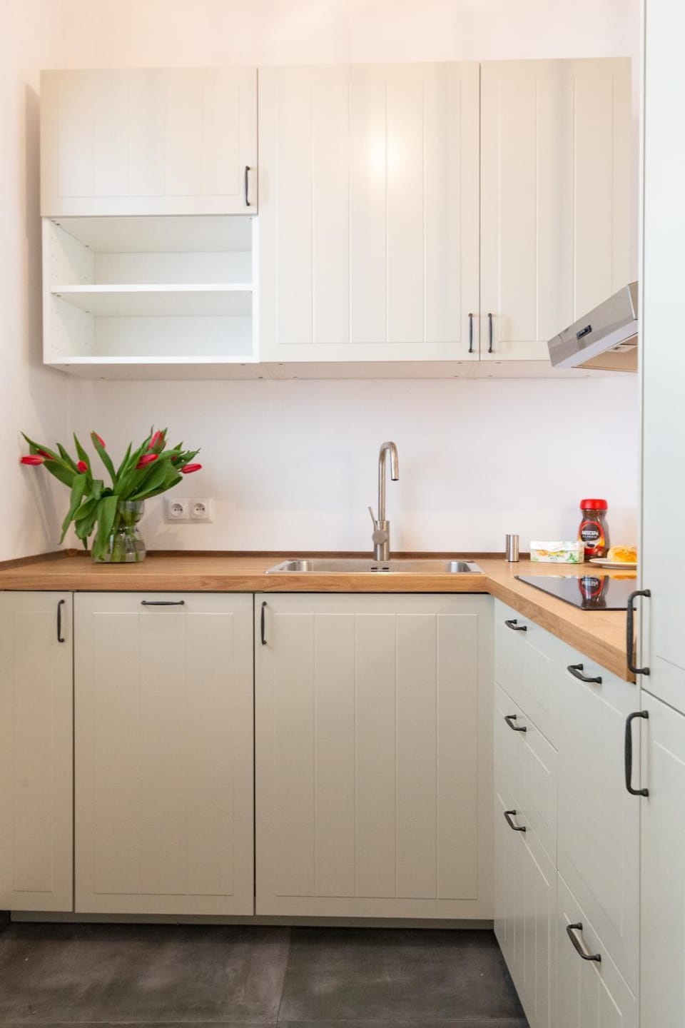 Kitchen or kitchenette, stove