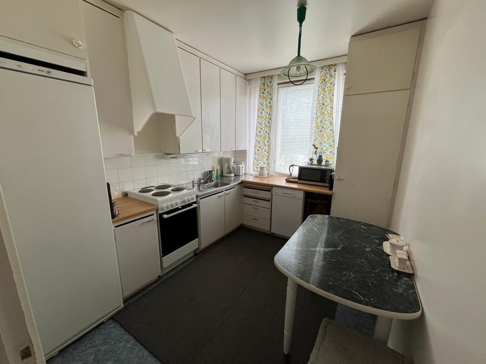 Dining area, dishwasher, stove, kitchen