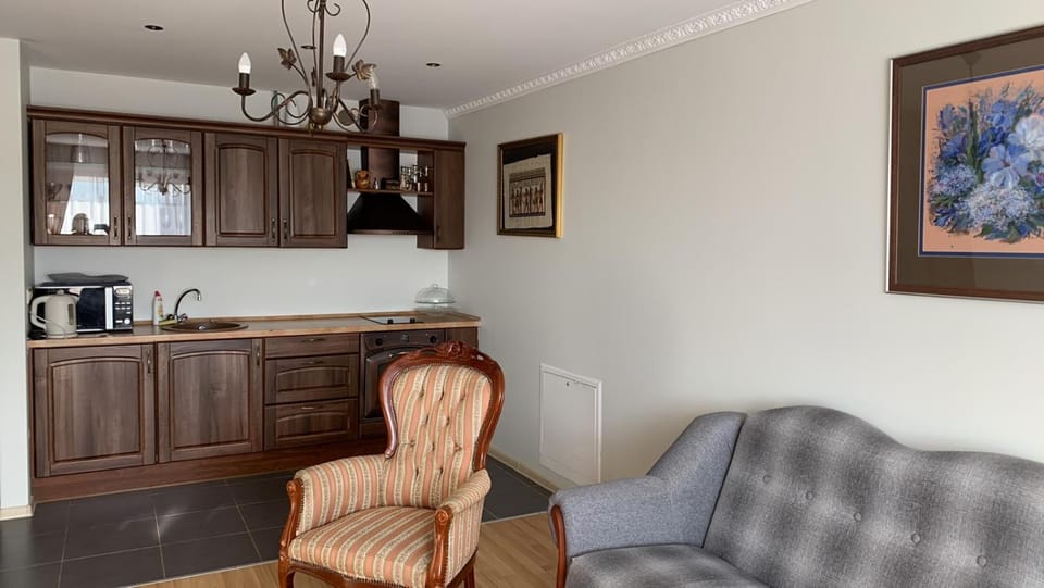 Kitchen or kitchenette, Living room, Seating area