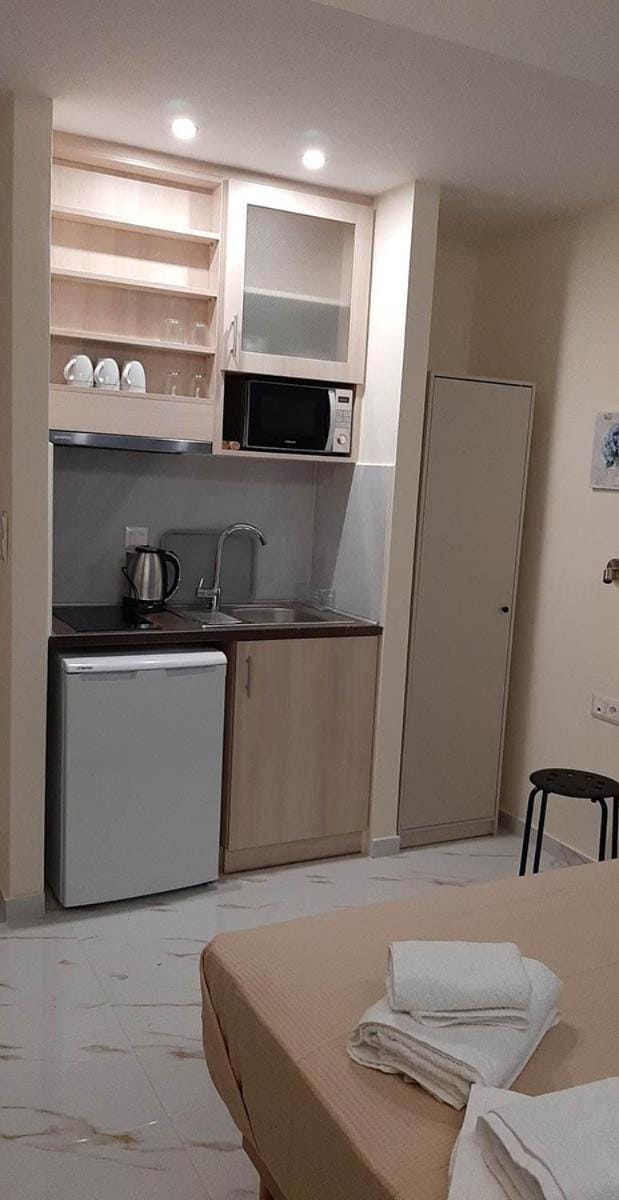 Kitchen or kitchenette, stove