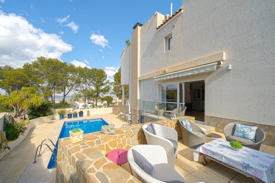 Property building, Living room, Swimming pool