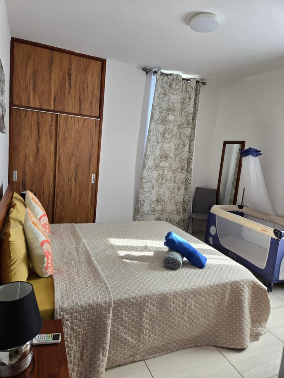 Bedroom, cot, wardrobe