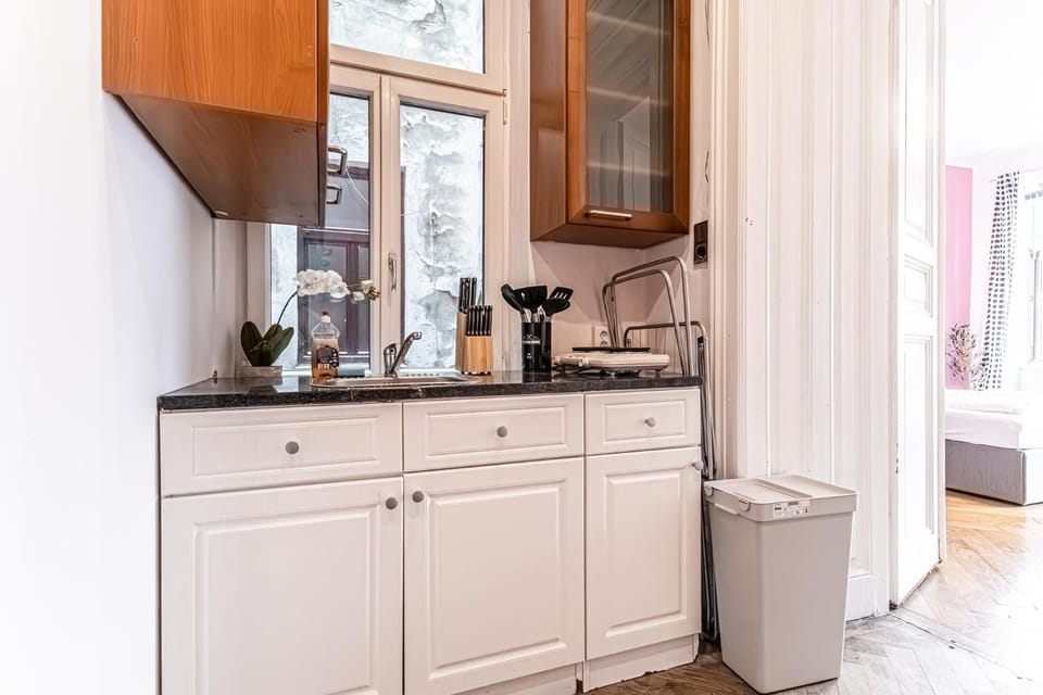 Kitchen or kitchenette, stove