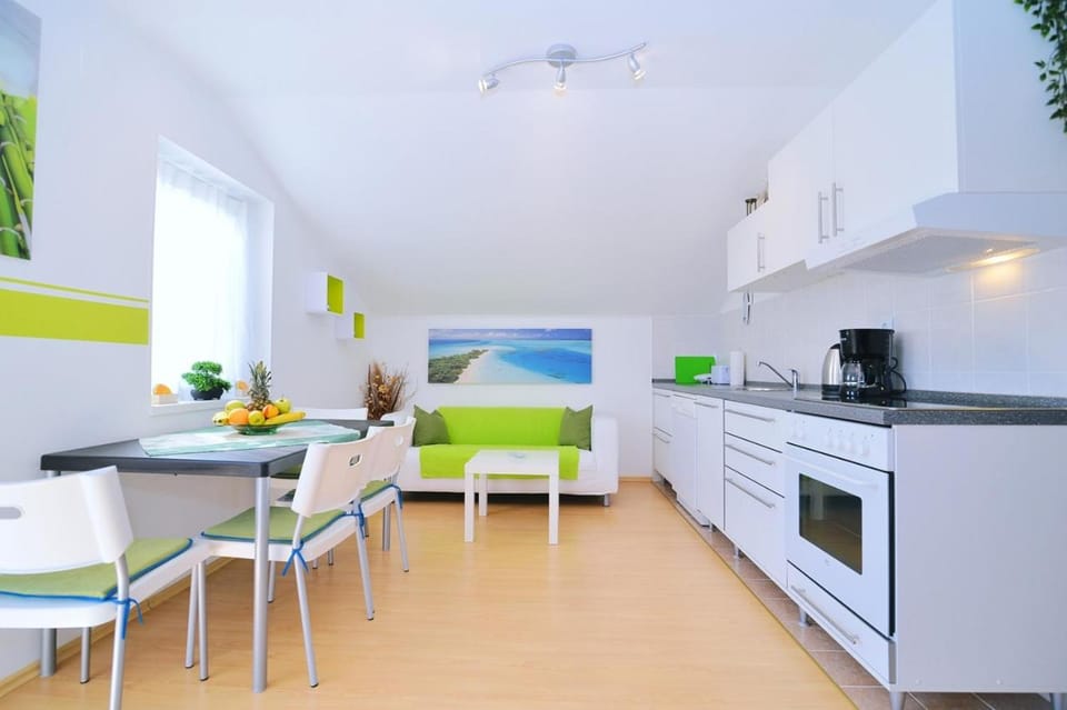 Kitchen or kitchenette, Living room, Dining area, stove