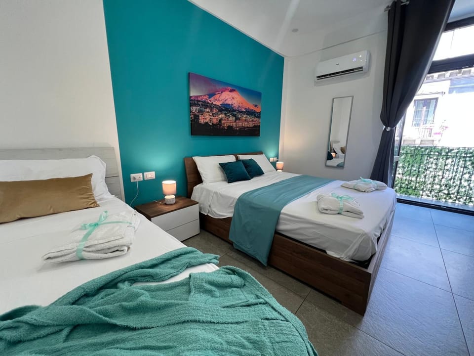 Bed, Photo of the whole room, Bedroom, towels, air conditioner