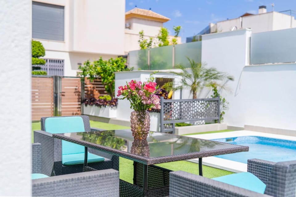 Property building, Living room, Swimming pool