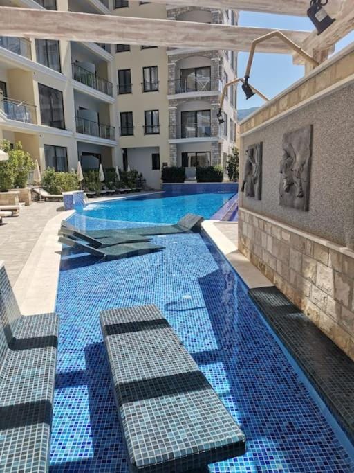Swimming pool, sunbed