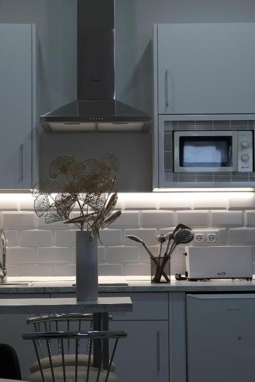 Kitchen or kitchenette, microwave, stove, kitchen, kitchen