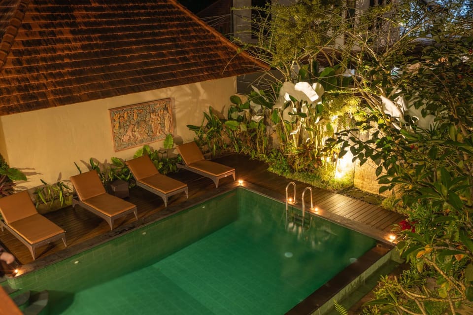 Patio, Night, Natural landscape, Garden, Balcony/Terrace, Garden view, Pool view, Swimming pool, sunbed