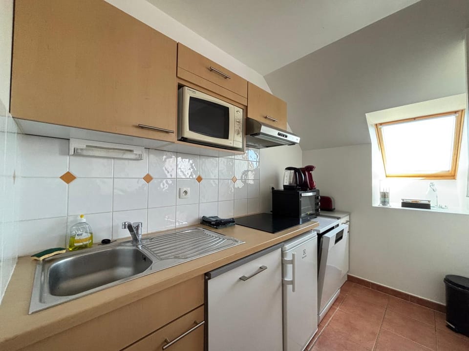 Kitchen or kitchenette, dishwasher, stove