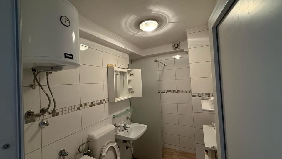 Shower, Toilet, Bathroom, bidet, towels, washing machine