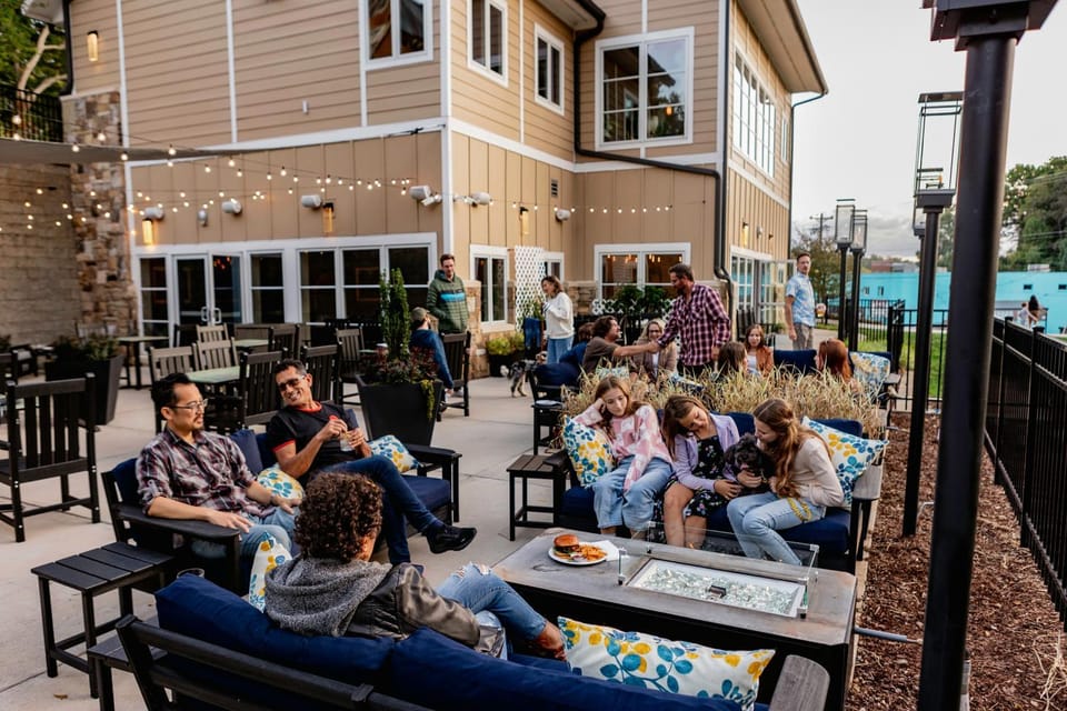Patio, Balcony/Terrace, group of guests, fireplace
