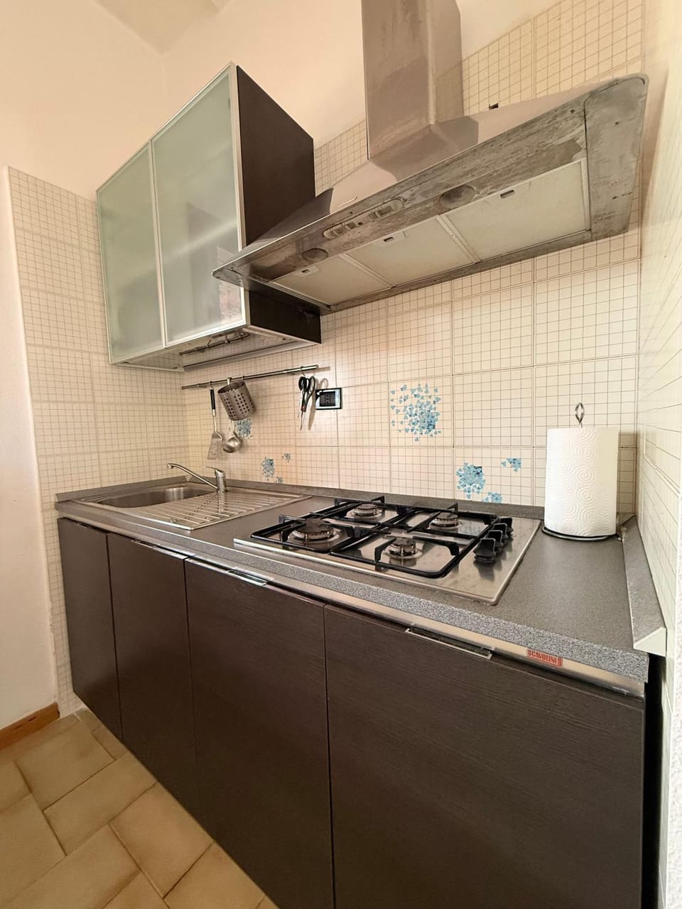 Kitchen or kitchenette, stove
