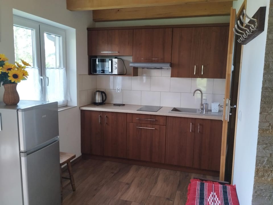 Kitchen or kitchenette, stove