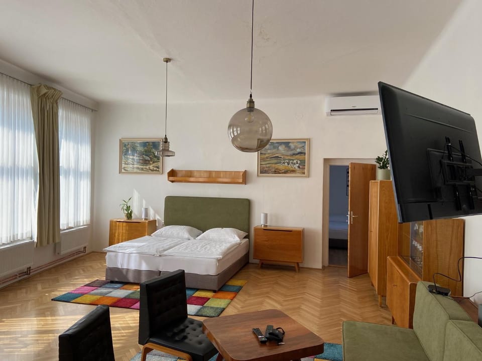 Bed, TV and multimedia, Living room, Photo of the whole room, Seating area, Bedroom, wardrobe