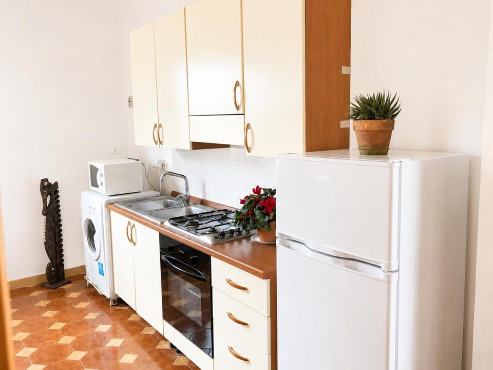 Kitchen or kitchenette, oven, stove, washing machine
