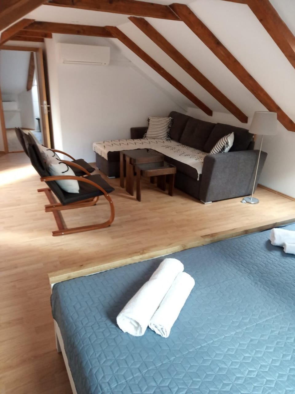 Bed, Seating area, Bedroom
