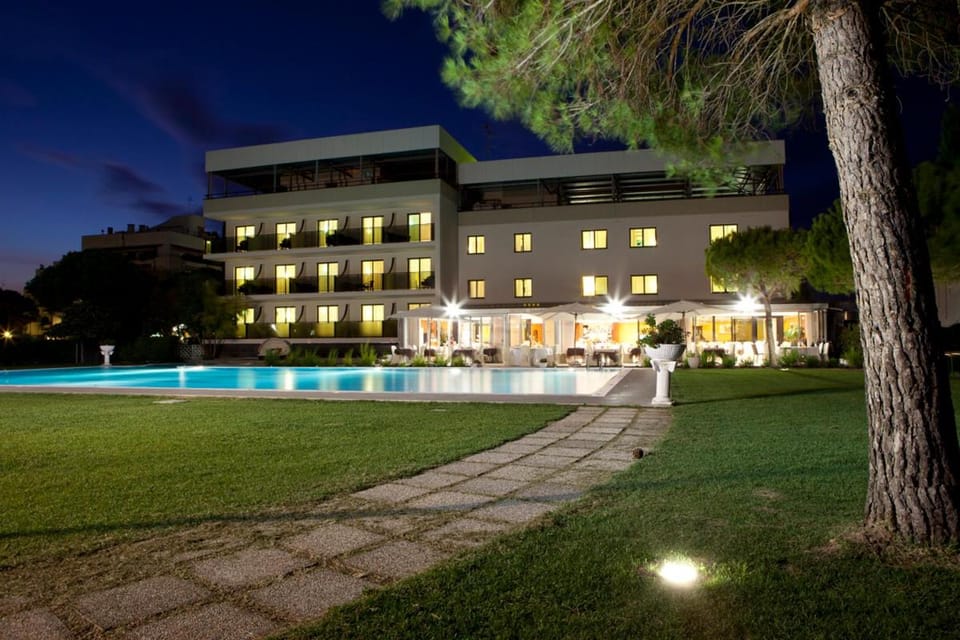 Property building, Night, Garden, Garden view, Pool view, Swimming pool