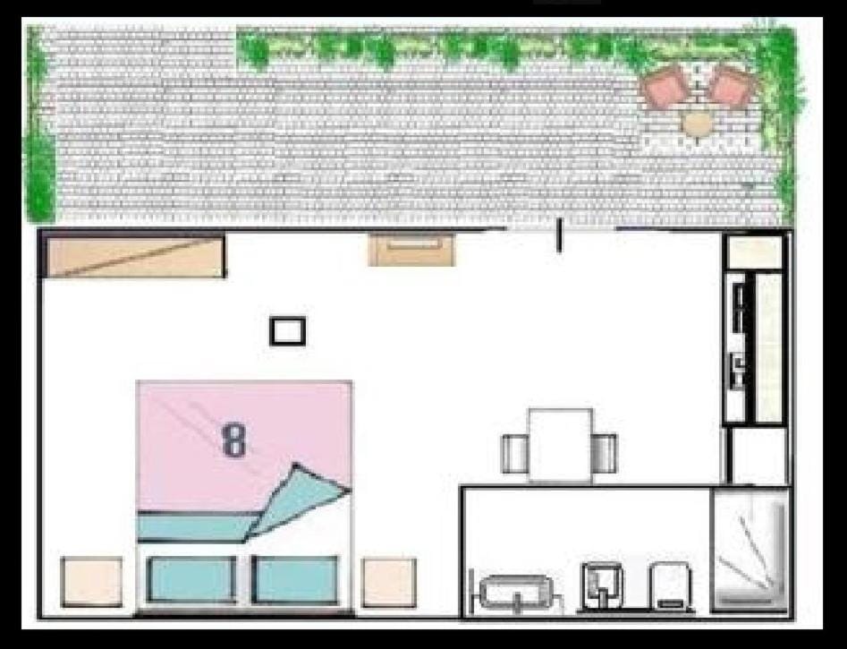 Shower, Bed, wardrobe, kitchen