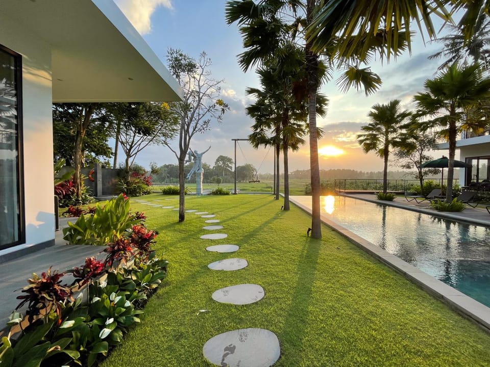 Natural landscape, Garden, Swimming pool, Sunset, sunbed