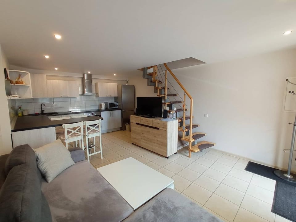 Kitchen or kitchenette, Living room, Seating area, Dining area