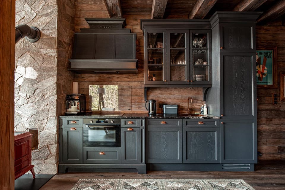 Kitchen or kitchenette, stove