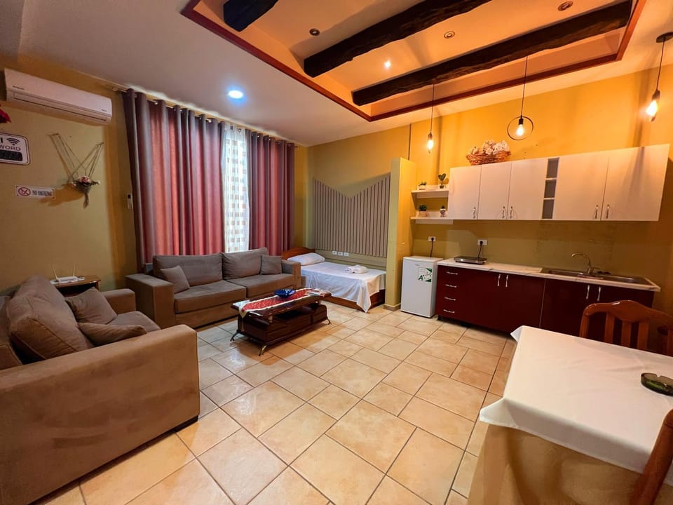 Kitchen or kitchenette, Living room, Seating area