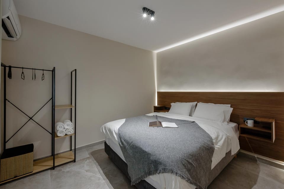 Bed, wardrobe
