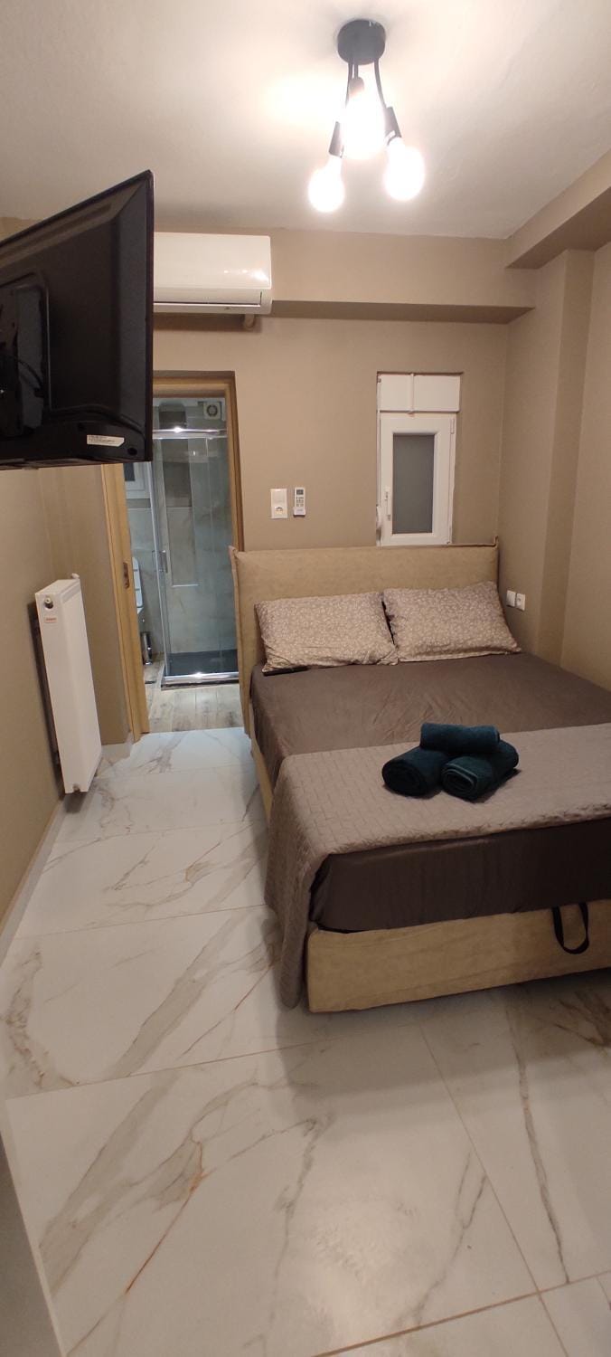 Shower, Toilet, Bed, TV and multimedia, Photo of the whole room, Bedroom, hair dresser, internet, internet, air conditioner