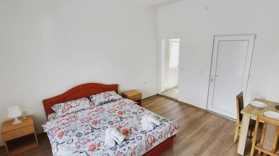 Bed, wardrobe