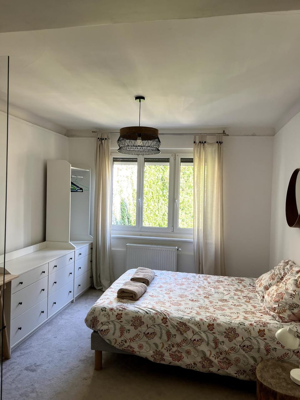 Bed, wardrobe