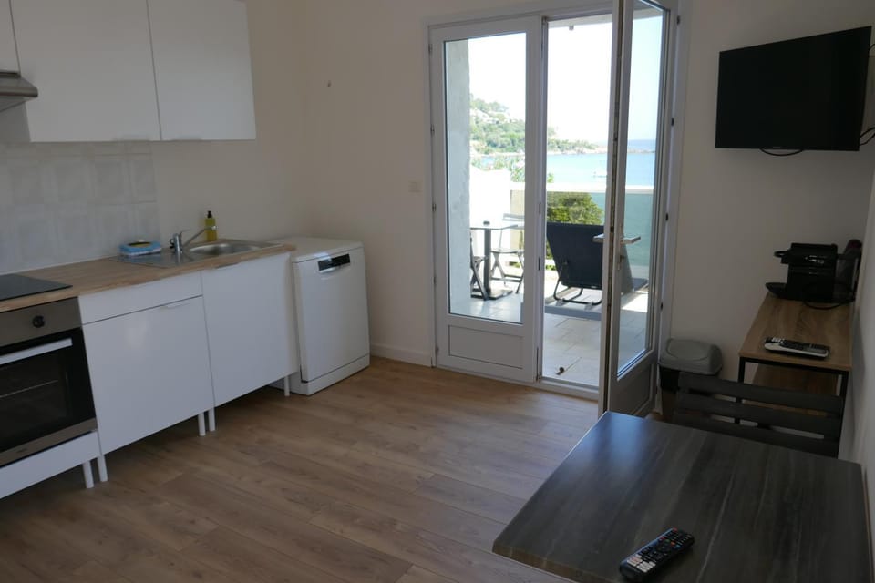 Kitchen or kitchenette, dishwasher, oven, stove