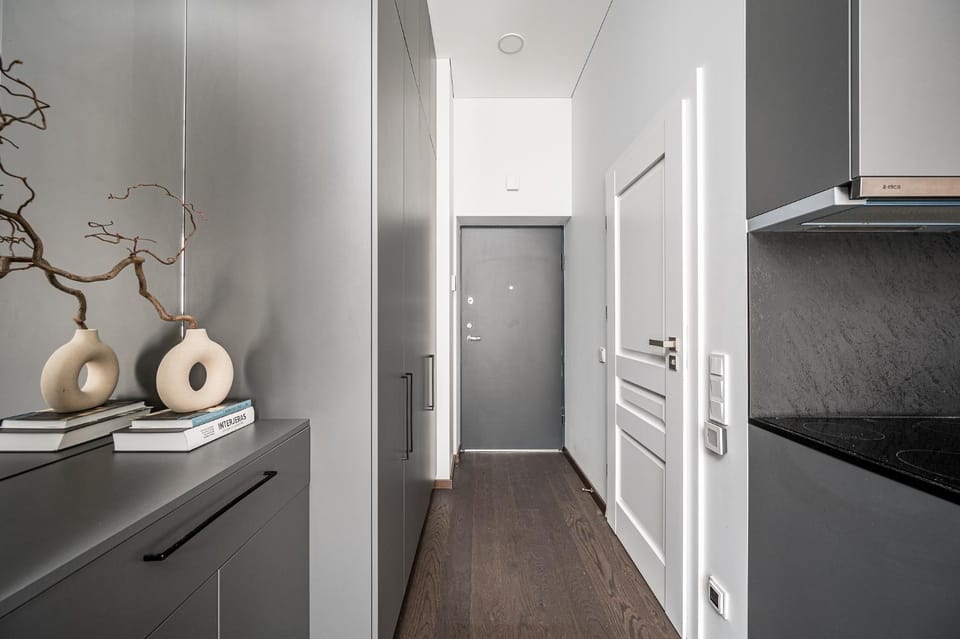 Kitchen or kitchenette, stove