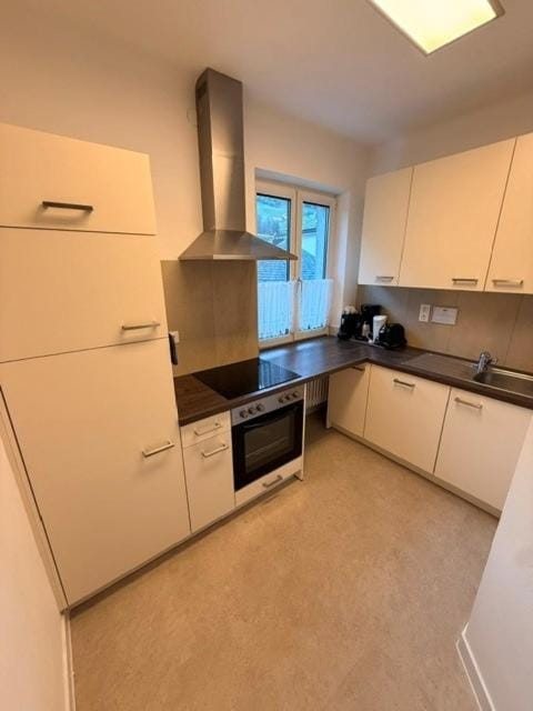 Kitchen or kitchenette, dishwasher, oven, stove
