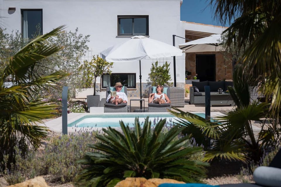 Natural landscape, Garden, Garden view, Pool view, Swimming pool, sunbed