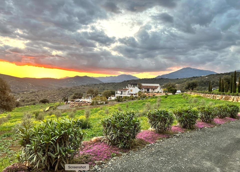 Property building, Natural landscape, Mountain view, Sunset