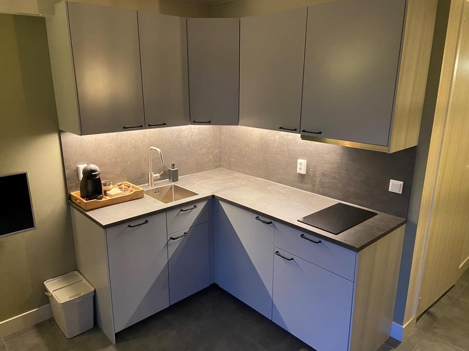 Kitchen or kitchenette, stove