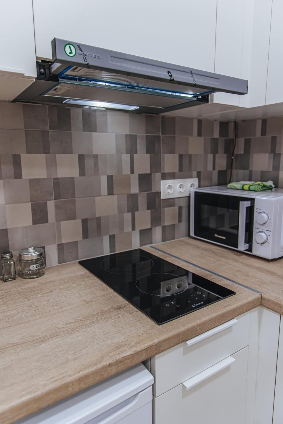 Kitchen or kitchenette, microwave