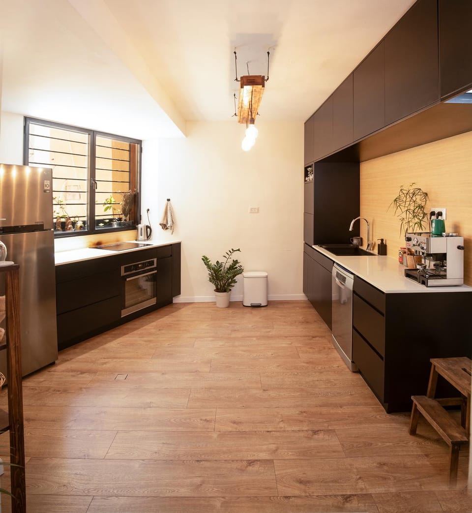 Kitchen or kitchenette, stove