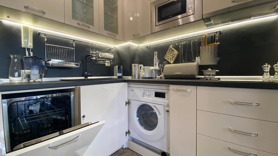 Kitchen or kitchenette, dishwasher, washing machine